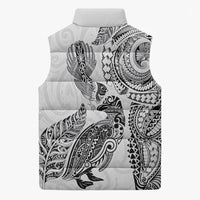 Aotearoa Moko Tribal Tattoo Sleeveless Puffer Jacket New Zealand Maori Penguin and Fantail White Color LT03 - Polynesian Pride