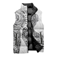 Aotearoa Moko Tribal Tattoo Sleeveless Puffer Jacket New Zealand Maori Penguin and Fantail White Color LT03 - Polynesian Pride