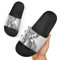 Aotearoa Moko Tribal Tattoo Slide Sandals New Zealand Maori Penguin and Fantail White Color LT03 - Polynesian Pride