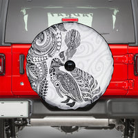Aotearoa Moko Tribal Tattoo Spare Tire Cover New Zealand Maori Penguin and Fantail White Color LT03 - Polynesian Pride