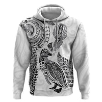 Aotearoa Moko Tribal Tattoo Zip Hoodie New Zealand Maori Penguin and Fantail White Color LT03 Pullover Hoodie White - Polynesian Pride