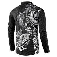 Aotearoa Moko Tribal Tattoo Button Sweatshirt New Zealand Maori Penguin and Fantail Black Color LT03 - Polynesian Pride