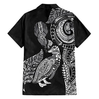 Aotearoa Moko Tribal Tattoo Family Matching Off Shoulder Short Dress and Hawaiian Shirt New Zealand Maori Penguin and Fantail Black Color LT03 - Polynesian Pride