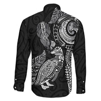 Aotearoa Moko Tribal Tattoo Family Matching Puletasi and Hawaiian Shirt New Zealand Maori Penguin and Fantail Black Color LT03 - Polynesian Pride