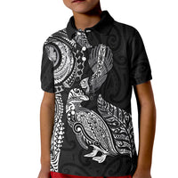 Aotearoa Moko Tribal Tattoo Kid Polo Shirt New Zealand Maori Penguin and Fantail Black Color LT03 Kid Black - Polynesian Pride