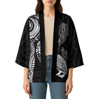 Aotearoa Moko Tribal Tattoo Kimono New Zealand Maori Penguin and Fantail Black Color LT03 - Polynesian Pride
