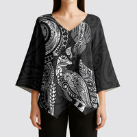 Aotearoa Moko Tribal Tattoo Kimono Sleeve Blouse New Zealand Maori Penguin and Fantail Black Color LT03 - Polynesian Pride