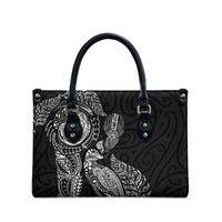 Aotearoa Moko Tribal Tattoo Leather Bag New Zealand Maori Penguin and Fantail Black Color LT03 - Polynesian Pride