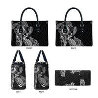 Aotearoa Moko Tribal Tattoo Leather Bag New Zealand Maori Penguin and Fantail Black Color LT03 - Polynesian Pride