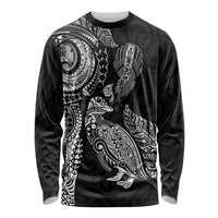 Aotearoa Moko Tribal Tattoo Long Sleeve Shirt New Zealand Maori Penguin and Fantail Black Color LT03 Unisex Black - Polynesian Pride