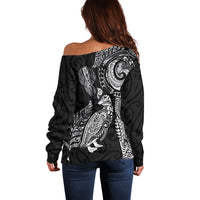 Aotearoa Moko Tribal Tattoo Off Shoulder Sweater New Zealand Maori Penguin and Fantail Black Color LT03 - Polynesian Pride