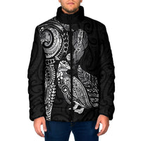 Aotearoa Moko Tribal Tattoo Padded Jacket New Zealand Maori Penguin and Fantail Black Color LT03 Men Black - Polynesian Pride