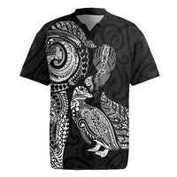 Aotearoa Moko Tribal Tattoo Rugby Jersey New Zealand Maori Penguin and Fantail Black Color LT03 Black - Polynesian Pride