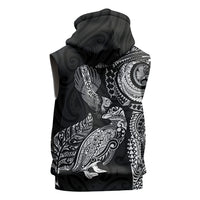 Aotearoa Moko Tribal Tattoo Sleeveless Hoodie New Zealand Maori Penguin and Fantail Black Color LT03 - Polynesian Pride