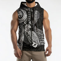 Aotearoa Moko Tribal Tattoo Sleeveless Zip Hoodie New Zealand Maori Penguin and Fantail Black Color LT03 - Polynesian Pride