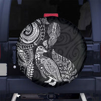 Aotearoa Moko Tribal Tattoo Spare Tire Cover New Zealand Maori Penguin and Fantail Black Color LT03 No hole Black - Polynesian Pride