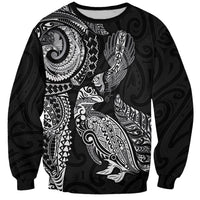 Aotearoa Moko Tribal Tattoo Sweatshirt New Zealand Maori Penguin and Fantail Black Color LT03 Unisex Black - Polynesian Pride