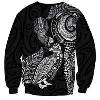 Aotearoa Moko Tribal Tattoo Sweatshirt New Zealand Maori Penguin and Fantail Black Color LT03 - Polynesian Pride