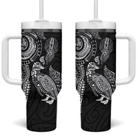 Aotearoa Moko Tribal Tattoo Tumbler With Handle New Zealand Maori Penguin and Fantail Black Color LT03 One Size: 40 oz Black - Polynesian Pride