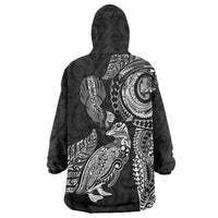 Aotearoa Moko Tribal Tattoo Wearable Blanket Hoodie New Zealand Maori Penguin and Fantail Black Color LT03 - Polynesian Pride