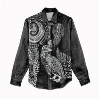 Aotearoa Moko Tribal Tattoo Women Casual Shirt New Zealand Maori Penguin and Fantail Black Color LT03 - Polynesian Pride