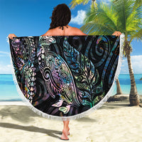 Aotearoa Moko Tribal Tattoo Beach Blanket New Zealand Maori Penguin and Fantail Paua Shell Style LT03 - Polynesian Pride
