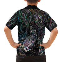 Aotearoa Moko Tribal Tattoo Family Matching Off Shoulder Short Dress and Hawaiian Shirt New Zealand Maori Penguin and Fantail Paua Shell Style LT03 - Polynesian Pride