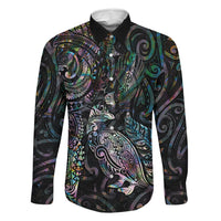 Aotearoa Moko Tribal Tattoo Family Matching Puletasi and Hawaiian Shirt New Zealand Maori Penguin and Fantail Paua Shell Style LT03 Dad's Shirt - Long Sleeve Multicolor - Polynesian Pride