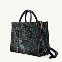 Aotearoa Moko Tribal Tattoo Leather Bag New Zealand Maori Penguin and Fantail Paua Shell Style LT03 Multicolor - Polynesian Pride