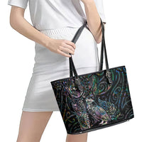 Aotearoa Moko Tribal Tattoo Leather Tote Bag New Zealand Maori Penguin and Fantail Paua Shell Style LT03 - Polynesian Pride
