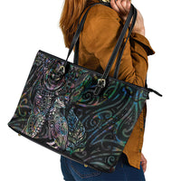 Aotearoa Moko Tribal Tattoo Leather Tote Bag New Zealand Maori Penguin and Fantail Paua Shell Style LT03 - Polynesian Pride