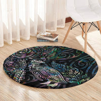 Aotearoa Moko Tribal Tattoo Round Carpet New Zealand Maori Penguin and Fantail Paua Shell Style LT03 - Polynesian Pride