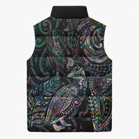 Aotearoa Moko Tribal Tattoo Sleeveless Puffer Jacket New Zealand Maori Penguin and Fantail Paua Shell Style LT03 - Polynesian Pride