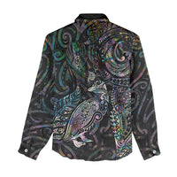 Aotearoa Moko Tribal Tattoo Women Casual Shirt New Zealand Maori Penguin and Fantail Paua Shell Style LT03 - Polynesian Pride