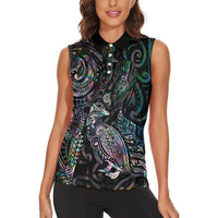 Aotearoa Moko Tribal Tattoo Women Sleeveless Polo Shirt New Zealand Maori Penguin and Fantail Paua Shell Style LT03 - Polynesian Pride