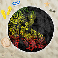 Aotearoa Moko Tribal Tattoo Beach Blanket New Zealand Maori Penguin and Fantail Reggae Style LT03 One Size 150cm Multicolor - Polynesian Pride