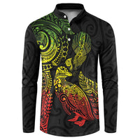 Aotearoa Moko Tribal Tattoo Button Sweatshirt New Zealand Maori Penguin and Fantail Reggae Style LT03 Multicolor - Polynesian Pride