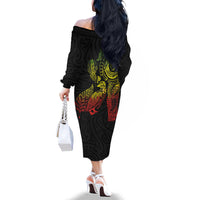 Aotearoa Moko Tribal Tattoo Family Matching Off The Shoulder Long Sleeve Dress and Hawaiian Shirt New Zealand Maori Penguin and Fantail Reggae Style LT03 - Polynesian Pride
