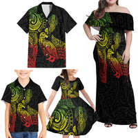 Aotearoa Moko Tribal Tattoo Family Matching Off Shoulder Maxi Dress and Hawaiian Shirt New Zealand Maori Penguin and Fantail Reggae Style LT03 - Polynesian Pride
