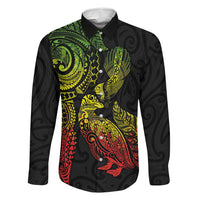 Aotearoa Moko Tribal Tattoo Family Matching Tank Maxi Dress and Hawaiian Shirt New Zealand Maori Penguin and Fantail Reggae Style LT03 Dad's Shirt - Long Sleeve Multicolor - Polynesian Pride