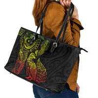 Aotearoa Moko Tribal Tattoo Leather Tote Bag New Zealand Maori Penguin and Fantail Reggae Style LT03 - Polynesian Pride