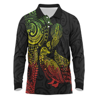 Aotearoa Moko Tribal Tattoo Long Sleeve Polo Shirt New Zealand Maori Penguin and Fantail Reggae Style LT03 Multicolor - Polynesian Pride