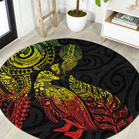 Aotearoa Moko Tribal Tattoo Round Carpet New Zealand Maori Penguin and Fantail Reggae Style LT03 Multicolor - Polynesian Pride