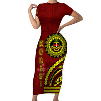 Kolisi Tonga Atele Family Matching Short Sleeve Bodycon Dress and Hawaiian Shirt Ngatu and Polynesian Pattern LT03 Mom's Dress Red - Polynesian Pride