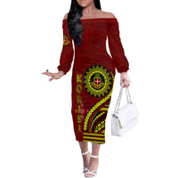 Kolisi Tonga Atele Off The Shoulder Long Sleeve Dress Ngatu and Polynesian Pattern
