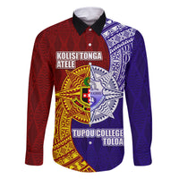 Kolisi Tonga Atele and Tupou College Toloa Family Matching Off Shoulder Maxi Dress and Hawaiian Shirt Ngatu and Polynesian Spiral Pattern LT03 Dad's Shirt - Long Sleeve Red - Polynesian Pride