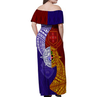 Kolisi Tonga Atele and Tupou College Toloa Family Matching Off Shoulder Maxi Dress and Hawaiian Shirt Ngatu and Polynesian Spiral Pattern LT03 - Polynesian Pride