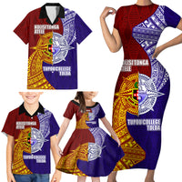 Kolisi Tonga Atele and Tupou College Toloa Family Matching Short Sleeve Bodycon Dress and Hawaiian Shirt Ngatu and Polynesian Spiral Pattern LT03 - Polynesian Pride