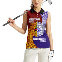 Kolisi Tonga Atele and Tupou College Toloa Women Sleeveless Polo Shirt Ngatu and Polynesian Spiral Pattern LT03 - Polynesian Pride