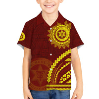 Tonga High School Family Matching Short Sleeve Bodycon Dress and Hawaiian Shirt Ngatu and Polynesian Pattern LT03 Son's Shirt Red - Polynesian Pride